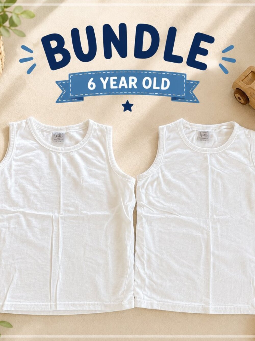 Little Kids White Sleeveless Tank Tops 2-Pack Size 6Y